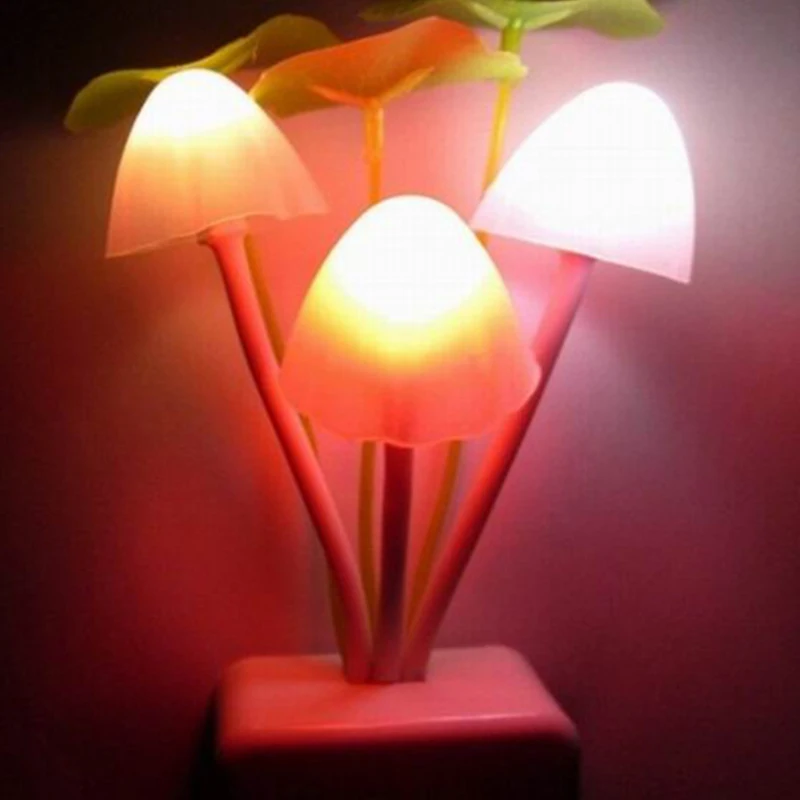 Novelty Creative night light EU/US Plug Light Sensor 3LED Colorful Mushroom Lamp Led AC110V-220V Color Night Lights