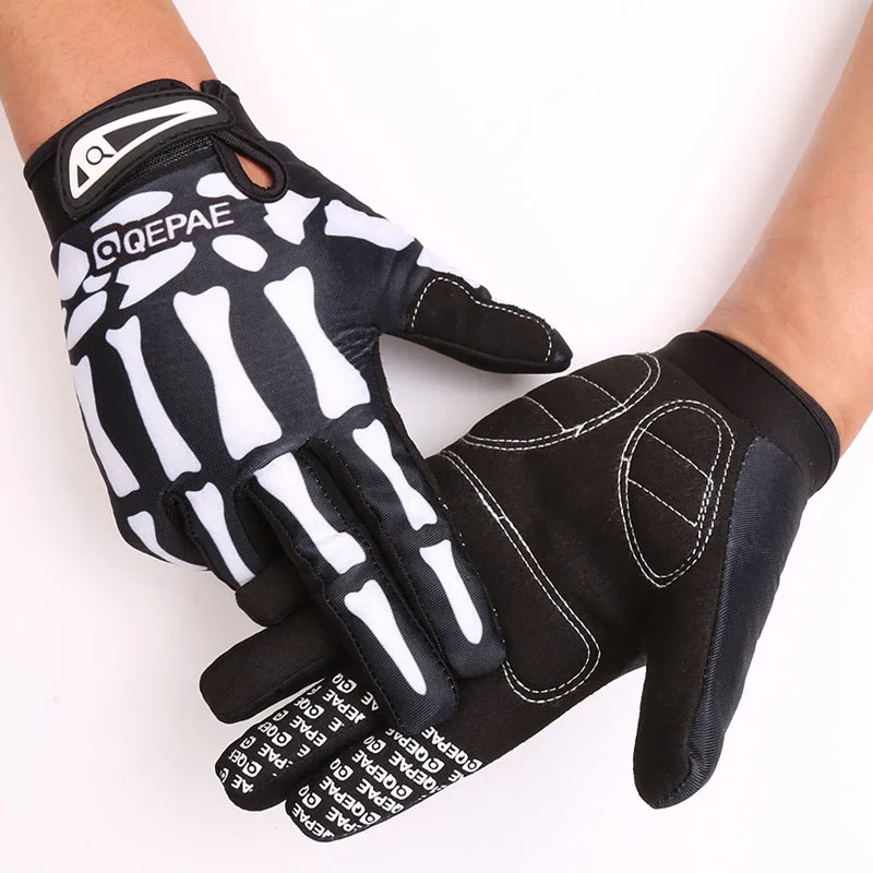 Qepae Full Finger Bicycle Gloves Skull Bone Shockproof Cycling Gloves For Man Woman Sport MTB Bicycle Gloves S-XXL