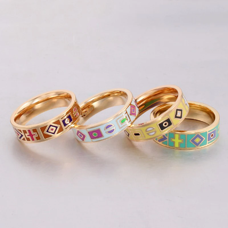 Fine jewelry New Arrival Stainless Steel Rings for Women Birthday gift Fashion Pretty Charm Color Enamel Ring pcjz017