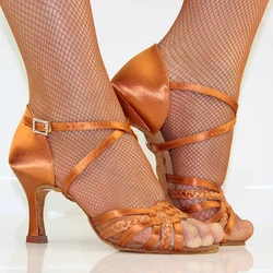 Latein-Tanzschuhe für Damen, Erwachsene, weicher Boden, Ahle-Absatz, Salsa-Square-Tanzschuhe, BD-Latin-Schuhe, echte 2365, importierter Satin-Diamant