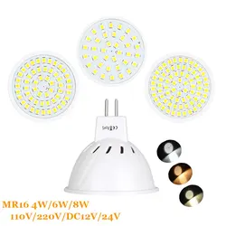 MR16 DC 12V 24V żarówki LED oświetlenie 220V SMD 2835 punktowe reflektory LED 4W 6W 8W ciepły/zimny biały/biały MR 16 podstawa LED lampa dla domu