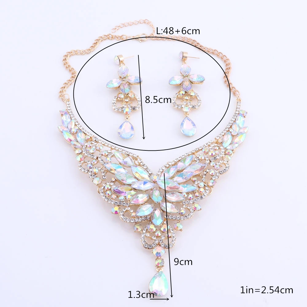 Wedding Jewelry Fashion Crystal Rhinestones Necklace Earrings set for Women Wedding Party Bridal Jewelry sets Gold Color