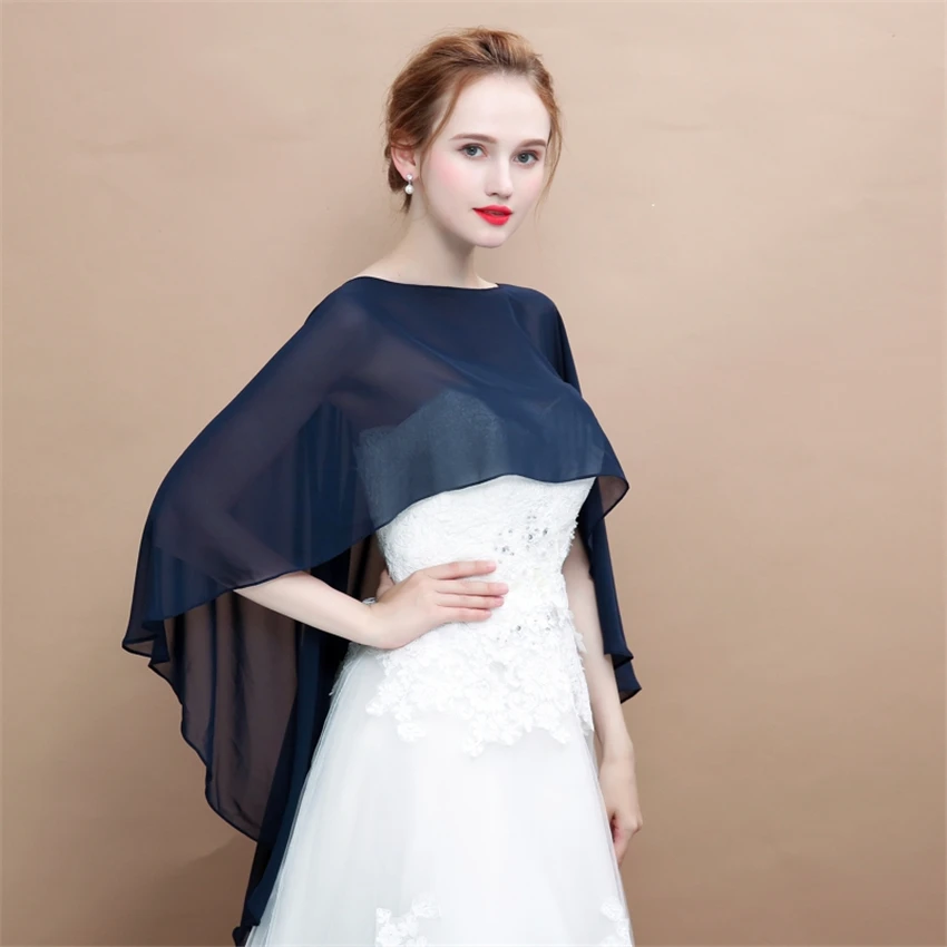 Hi-lo Chiffon Da Sposa Bolero di Cerimonia Nuziale Mantelli Delle Donne Dello Scialle Dell'involucro per il Partito di Sera Chaqueta Chale de fiesta mujer da sposa etole Mariage