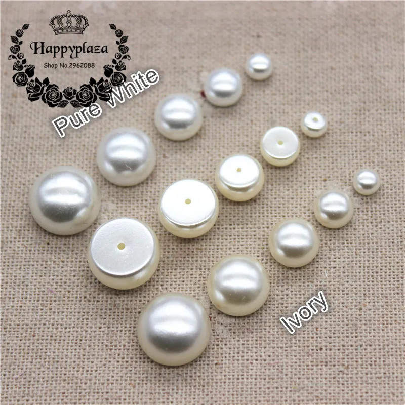 6/8/10/12/14mm White/Ivory Chunky Flatback Round Resin ABS Simulate Pearl Beads(Half Hole) DIY Jewlelry/Phone/Craft Decoration