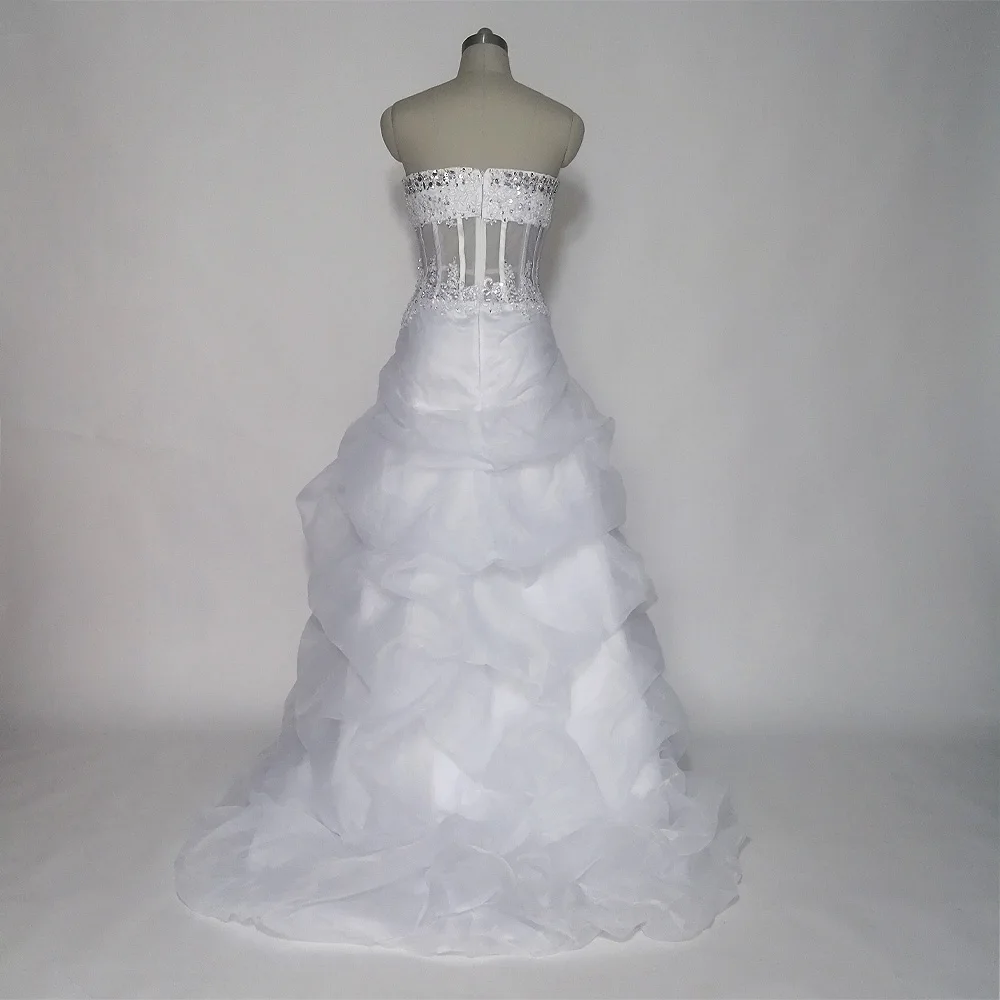 JIERUIZE White Organza Lace Appliques High Low Wedding Dresses Beading Crystal Front Short Long Back Beach Wedding Gowns