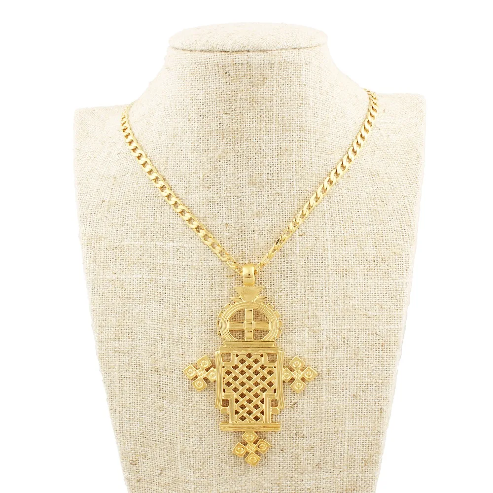 Adixyn Newest Ethiopian Cross Pendant Necklace Gold Color Ethiopia Item Jewelry Africa Women Men Gift