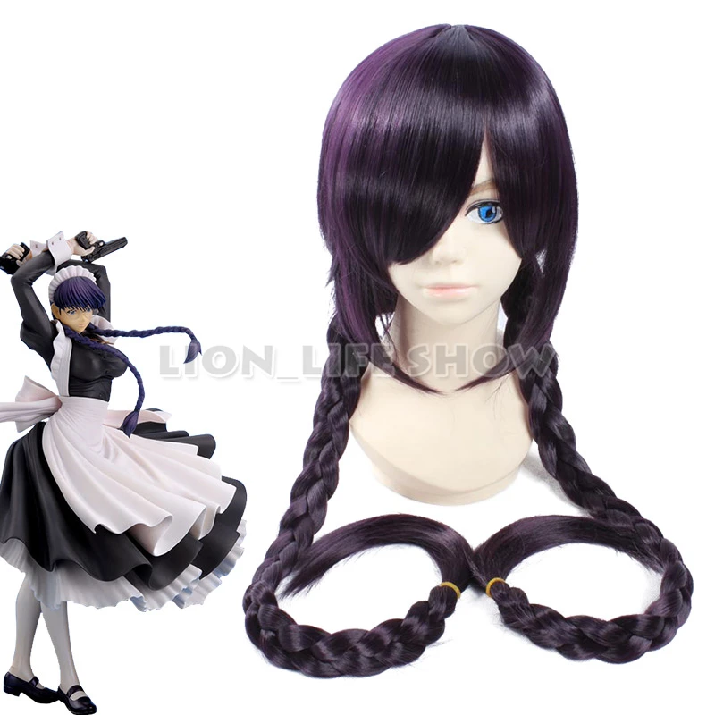 

Black Lagoon Rosarita Cisneros Touko Fukawa Dark Purple Braided Cosplay Wig Roberta Long Hair Wigs