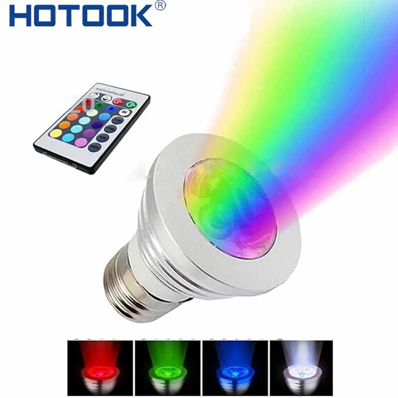 3W E27 16 Colors Remote RGB LED Light Bulb Magic Spot Light Bulb Lamp Wireless with 24 Keys Wireless Remote Controlx50pcs by dhl