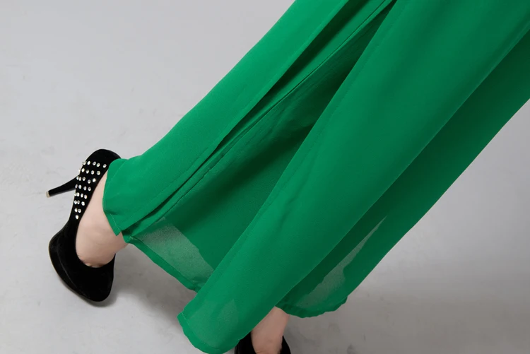 Nova chegada sólida chiffon duplo deck calças compridas calças de dança das mulheres calças cruzadas alta qualidade 5xl ol casual calças largas perna