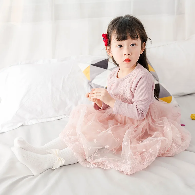 0-6 Yrs Trẻ Em Xuân Hạ Thu Đông Nơ Thun Cotton Bé Gái Quần Trẻ Em Trẻ Sơ Sinh Dệt Kim Collant Thun LKW020