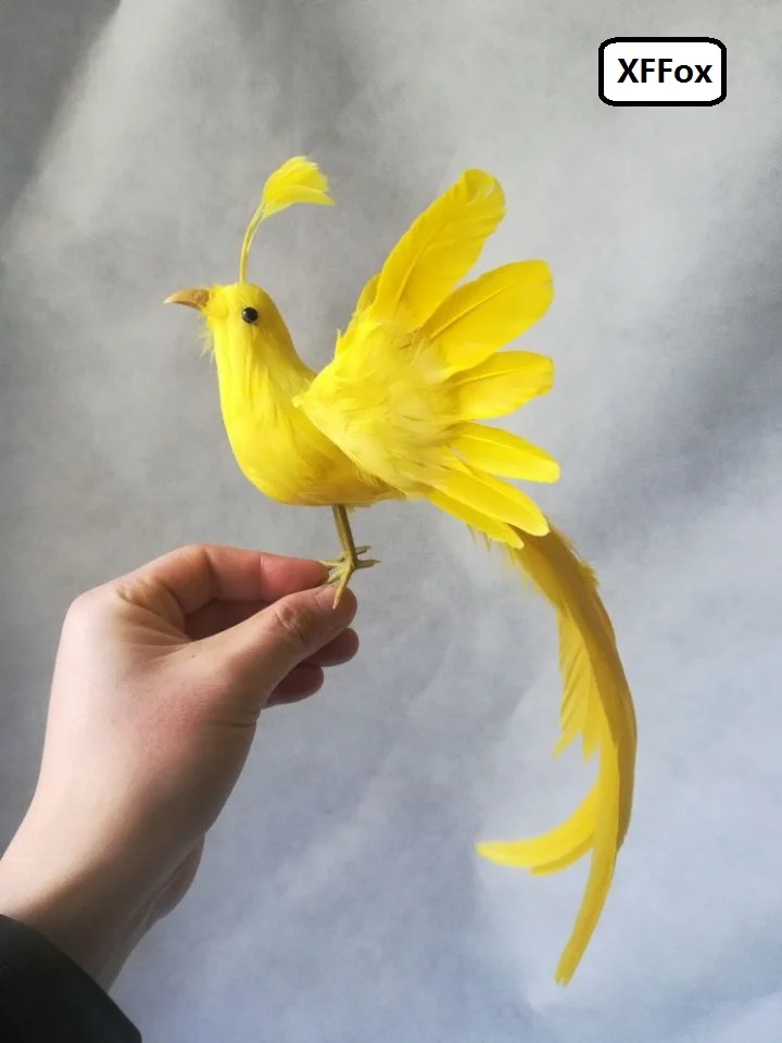 

Модель желтой птицы с реалистичными крыльями и длинным хвостом, имитация из пенопласта и перьев, 40x25 см, подарок для всех возрастов