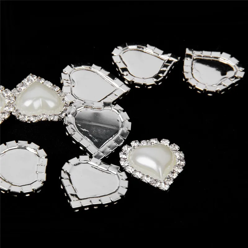 10 pc/Pack Heart Shape Rhinestone Faux Pearl Glue on Flat Back Embellishments 20mm x 25mm  Ivory white AA7966