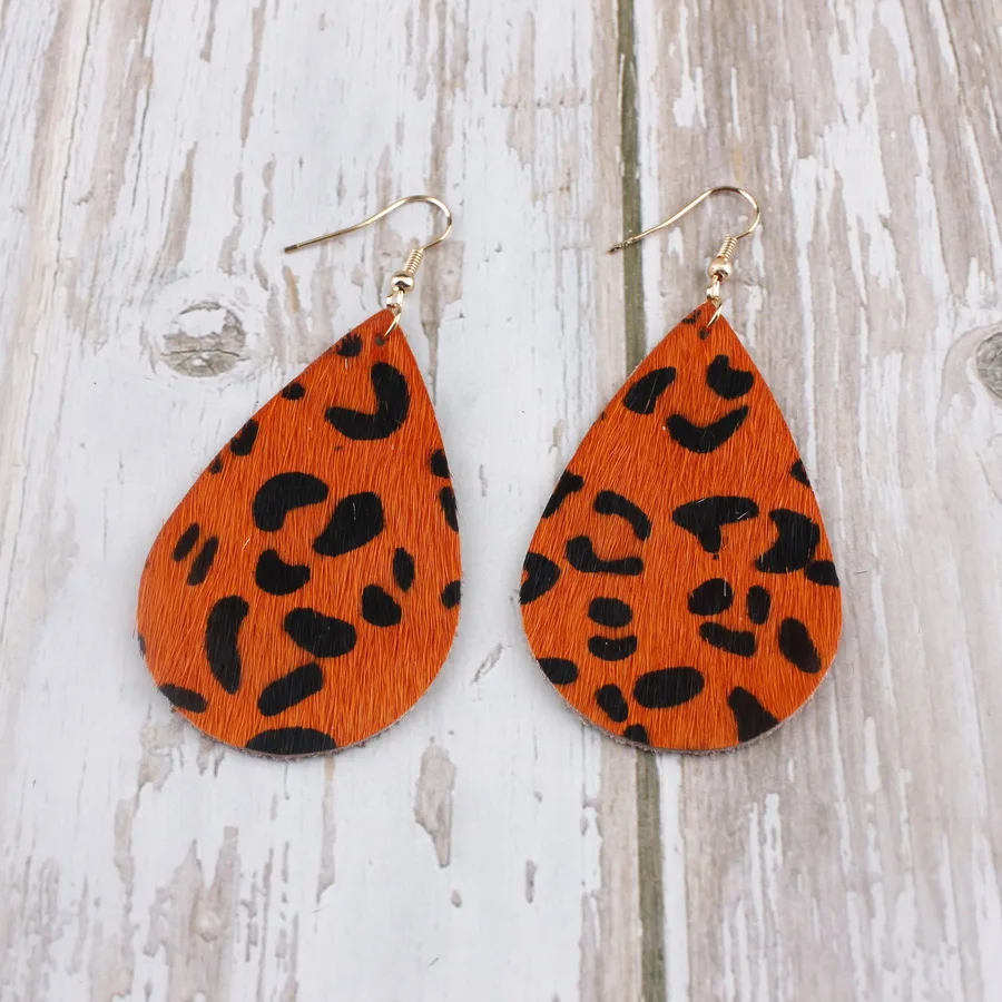 2019 Genuine Leather Leopard Print Teardrop Earrings  Leather Zebra-Stripe Dot Water Drop Earrings For Women  Accessories