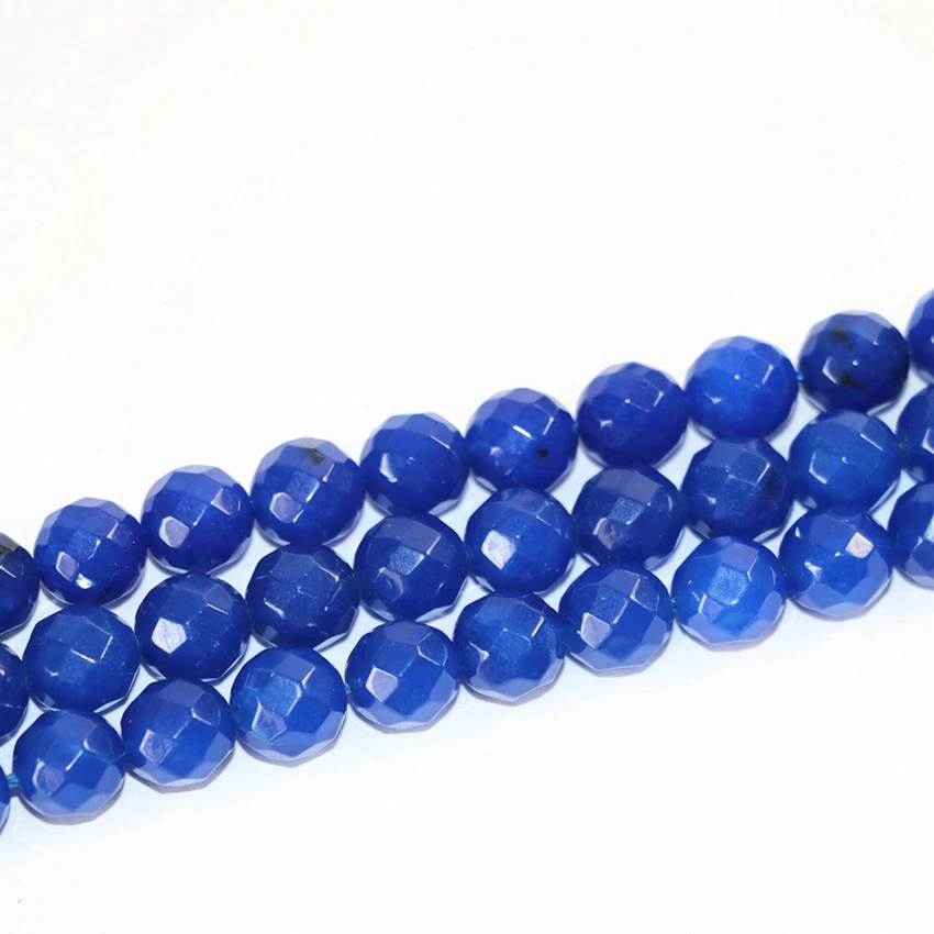 4 6 8 10 12mm blue faceted round stone jades stone loose beads chalcedony fashion weddings party gifts diy jewelry 15inch B11