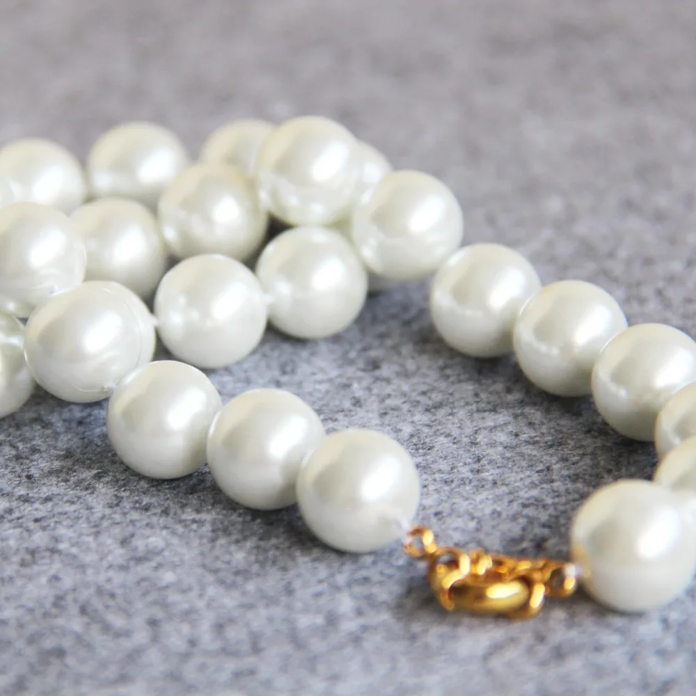 2021 New 14mm Round White Shell Pearl Beads Necklace For Women Girls Gifts DIY Fashion Jewelry Making Design 18inch Wholesale