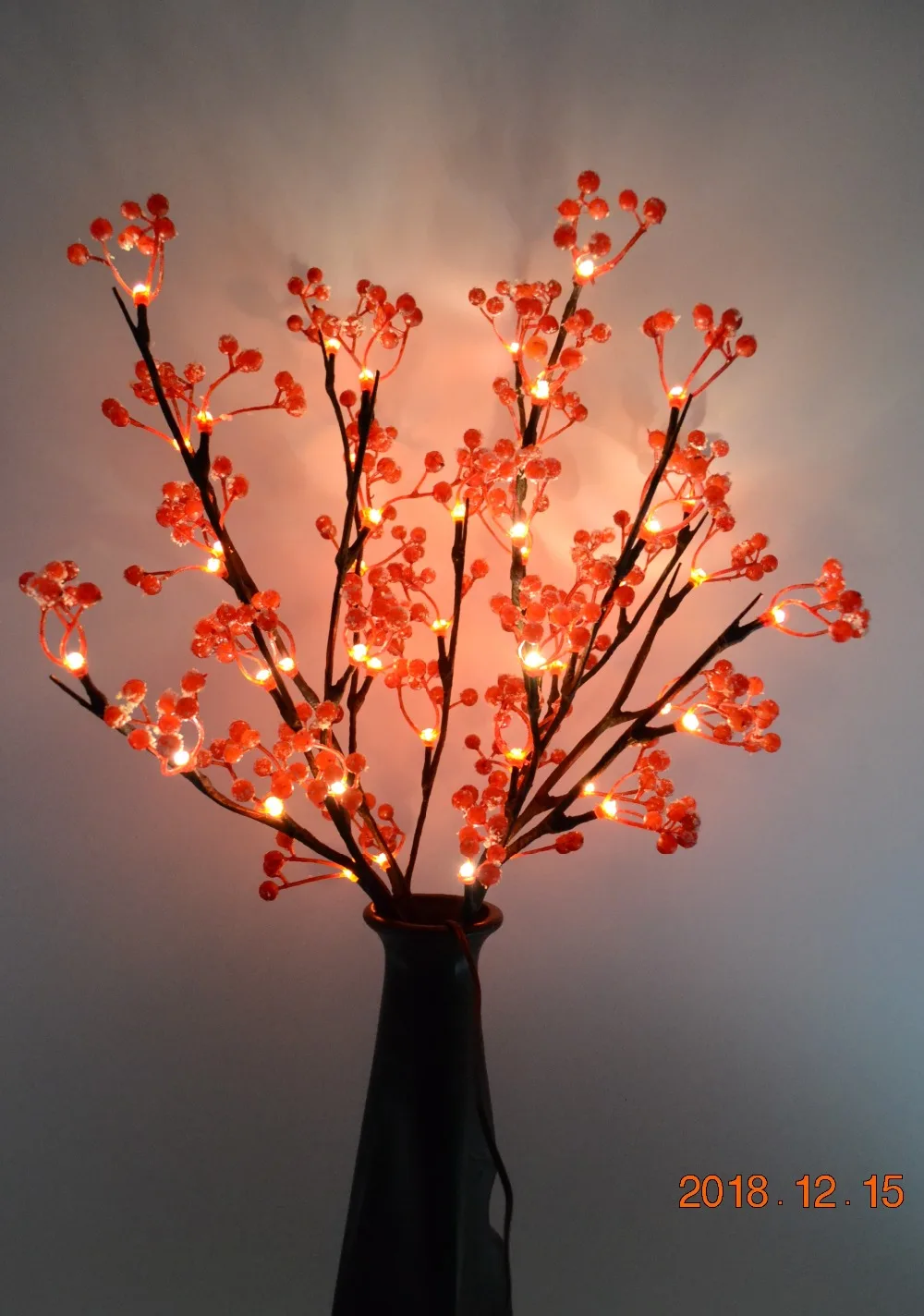 48L/60L LED Red Berry Branch Lamp Vase Floral Lights Home Garden Desktop Party Decor Holiday Birthday Gift Blossom Branch Light