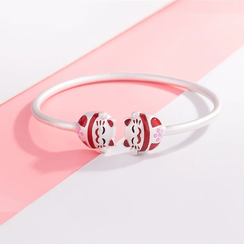 Imagem -05 - Pulseira Lucky Cat para Mulheres e Homens 100 Prata Esterlina 925 Pulseiras Saudáveis para Crianças e Bebês Novo Estilo Chinês