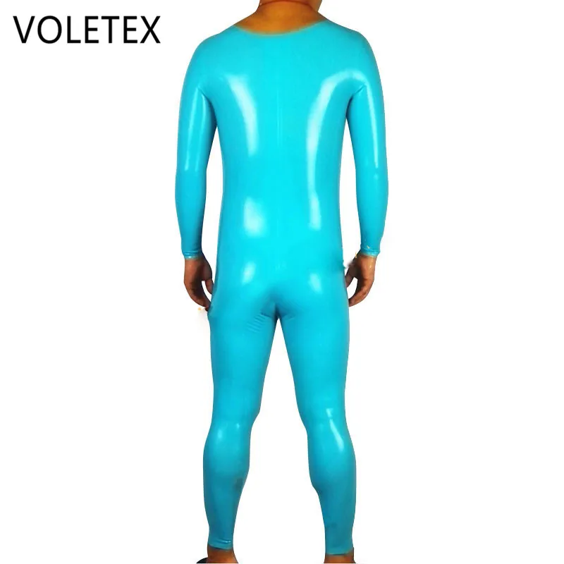 

Sky Blue Sexy Latex Bodysuit without Zipper Rubber Fetish Costumes for Man Plus Size Jumpsuit