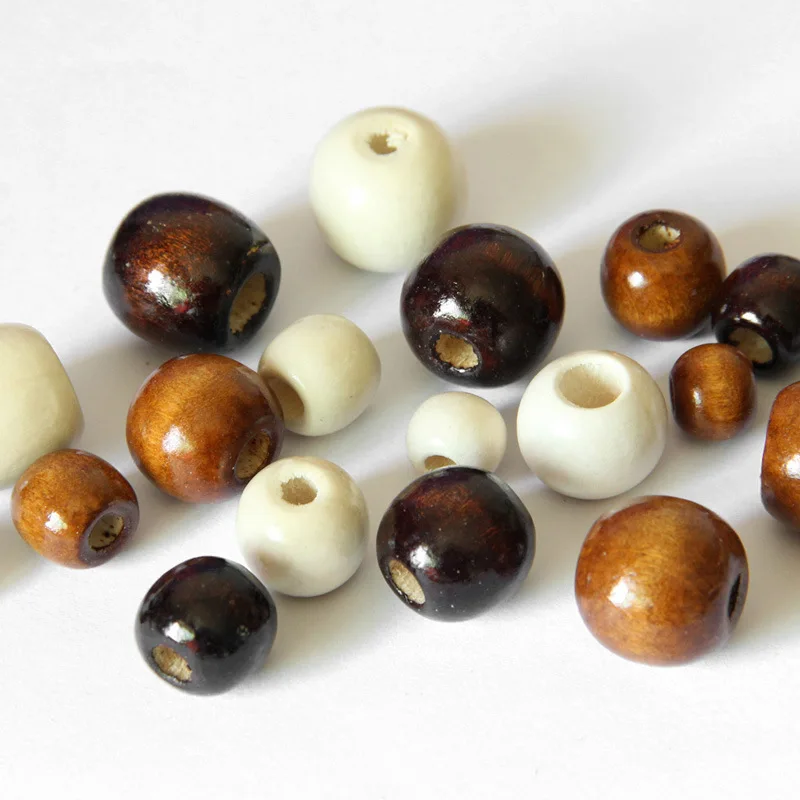 100pcs/Lot Coffee/Black/White Big Hole Natural Wood Beads 10mm 12mm Handmade Dreamcatcher Spacer Wooden Beads DIY Jewelry Making