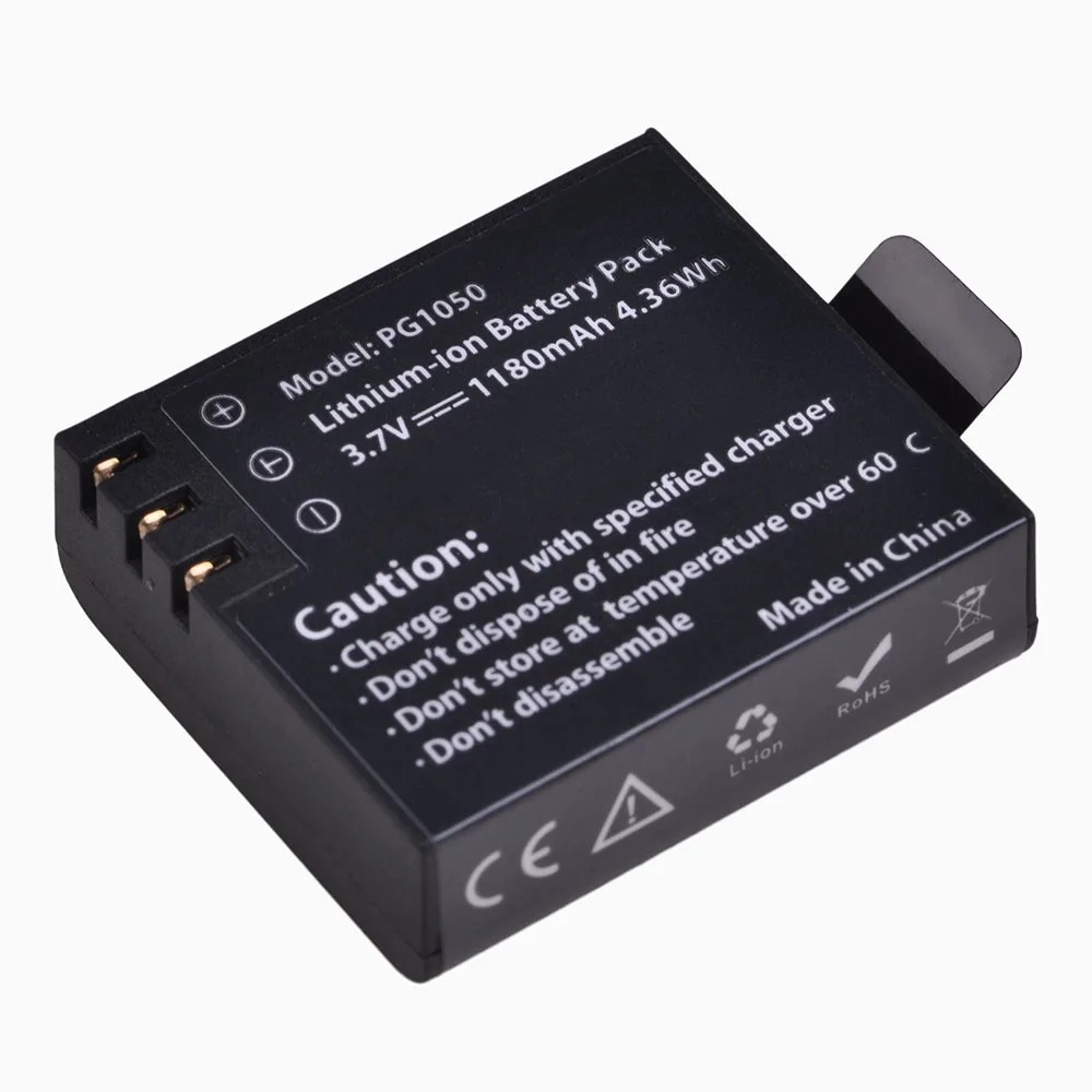 1180mAh PG1050 Battery +LED 3Slots USB Charger For SJCAM SJ4000 M10 SJ5000 SJ5000X For EKEN H9 H9R H8R H8 GIT PG900