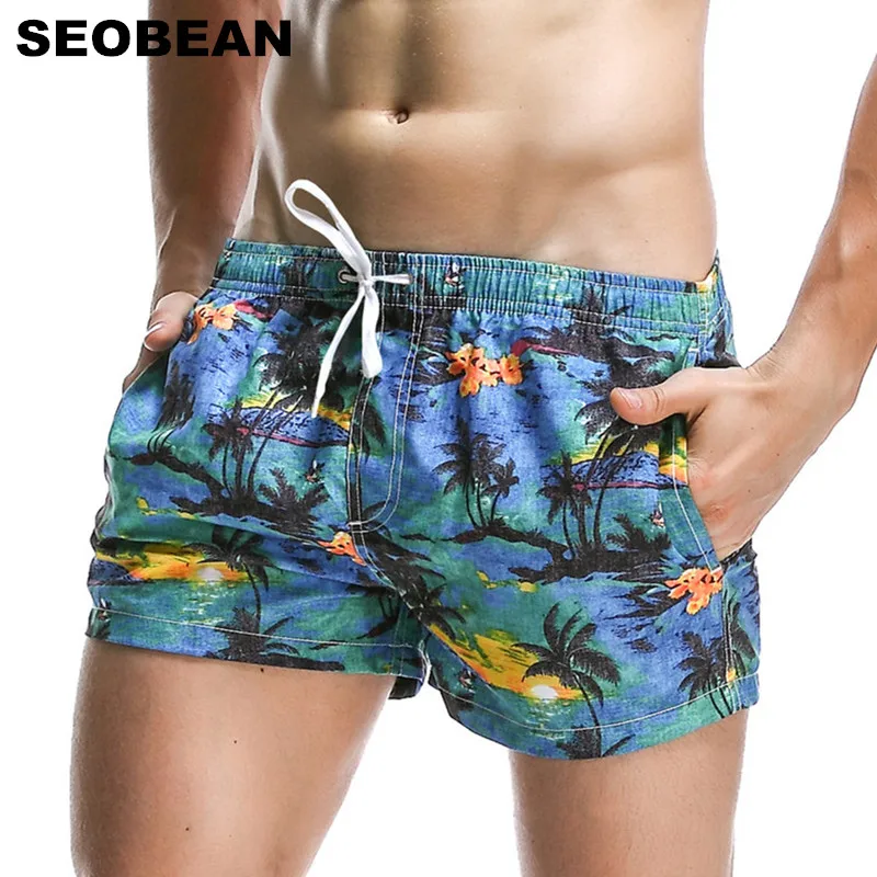 SEOBEAN Summer Hot Short Men Board Shorts Coconut Leaf Pattern Sea Beach Style Men\'s Shorts Men Quick Dry Shorts Trunks