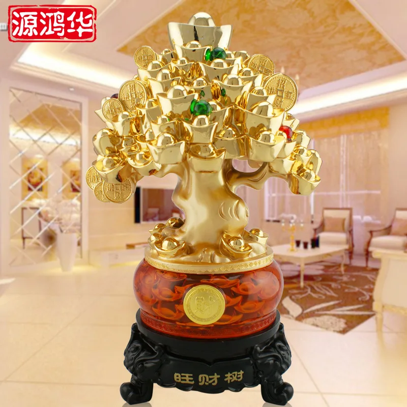 The new gold plating process Wangcai tree ornaments resin crafts ornaments wholesale innovation busy home furnishings