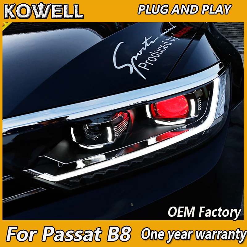 KOWELL Car Styling for VW Passat B8 Headlights 2016 2017 2018 EUR Version Passat Headlight DRL Bi Xenon Lens High Low Beam