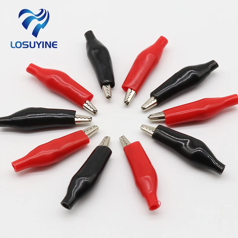 20pcs/lot 28MM Metal Alligator Clip G98 Crocodile Electrical Clamp for Testing Probe Meter Black and Red with Plastic Boot