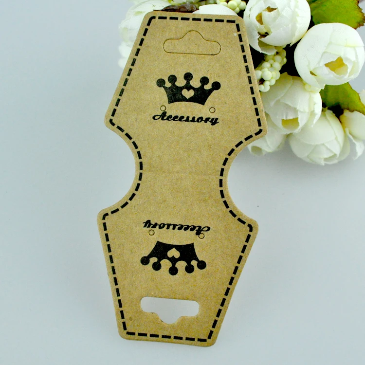 No Logo Necklace Display Cards 200pcs/lot Brown Paper Necklace Display Packaging Card Tags With Crown Design