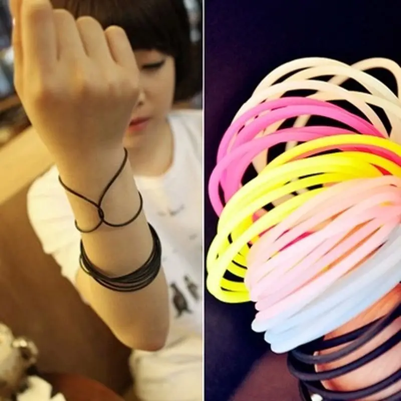 Wholesale 20PCS Neon Fluorescent Luminous Silicone Bracelets Wristband Candy Gummy Hairband Unisex bangles Glow Rubber Bracelet