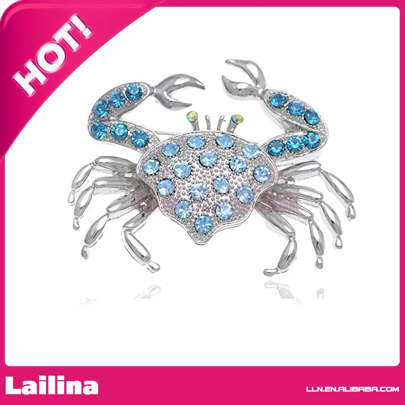 

50mm Light Blue Rhinestones Nautical Ocean Sea Crab Brooch Pin