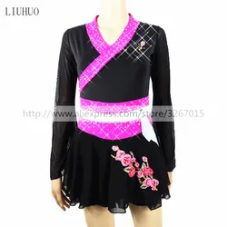 LIUHUO Figure Skating Dress Women's Girls Ice Performance Gymnastics Competition Black Dance Costume Chinese Style Teens Skirt