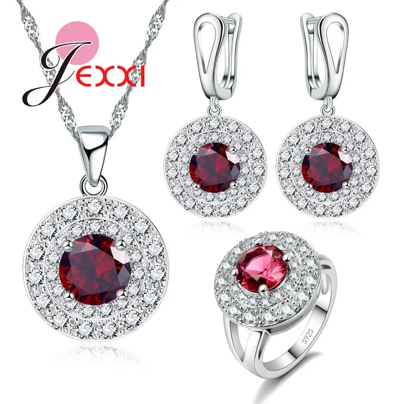 

Fashion Top Quality Red Cubic Zircon Crystal Wedding Bridal Jewelry Set For Woman 925 Sterling Silver Color Bride Jewellery Set