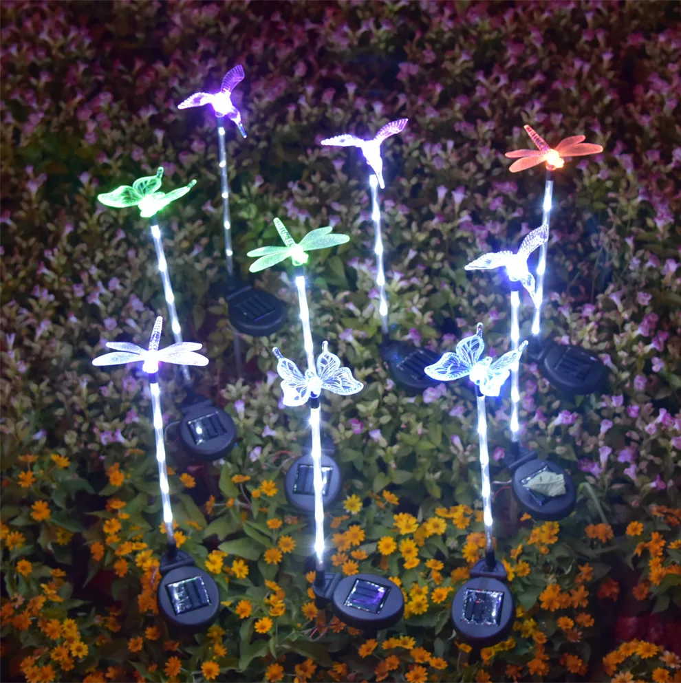 Solar light Powered 3 style Butterfly/dragonfly/Bird Lights Colorful Landscape Lighting Waterproof IP65 Solar lamp kid`s gift