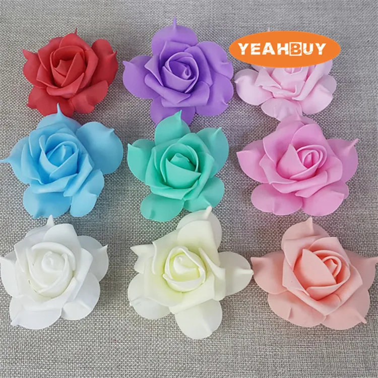 7CM PE Artificial PE Foam Rose Flower Heads DIY Wedding Bouquet Brooch Wrist Faux Leather Rose Flower Balls 9 Colors