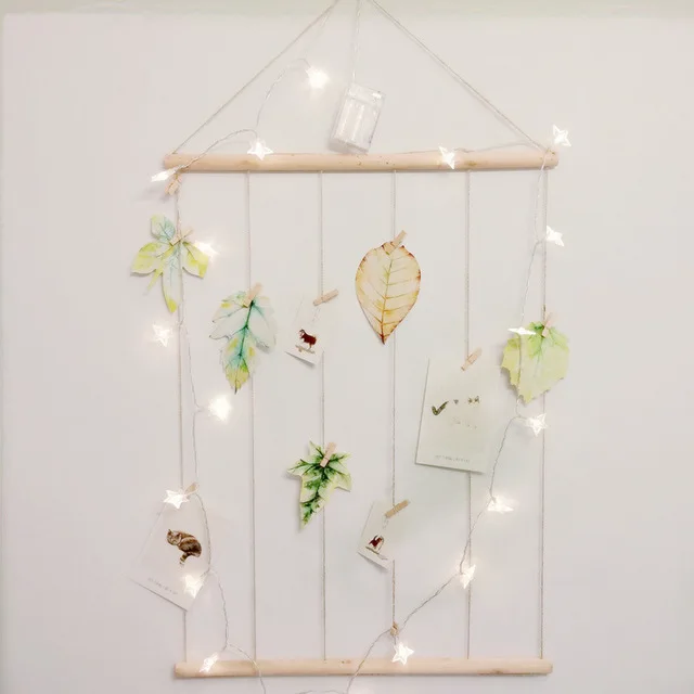 Large 50cm Wooden Stick Hanging Photo Display Macrame Wall Hanging Pictures Organizer Home Decor with Wood Clips and Post Cards image 3