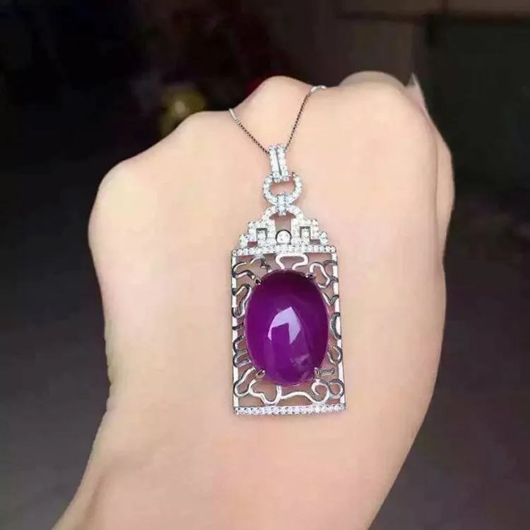 KJJEAXCMY Fine jewelry, 925 sterling silver plated white gold ring  pendant deep amethyst necklace set ladies two-piece suit