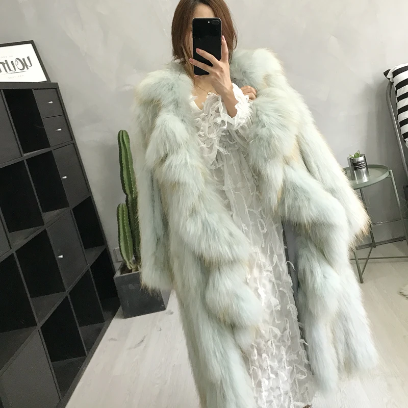 2019 Sexy New Winter Women Fashion Long Ruffles Casual Real Raccoon Fur Knit Jacket Coat Overcoat