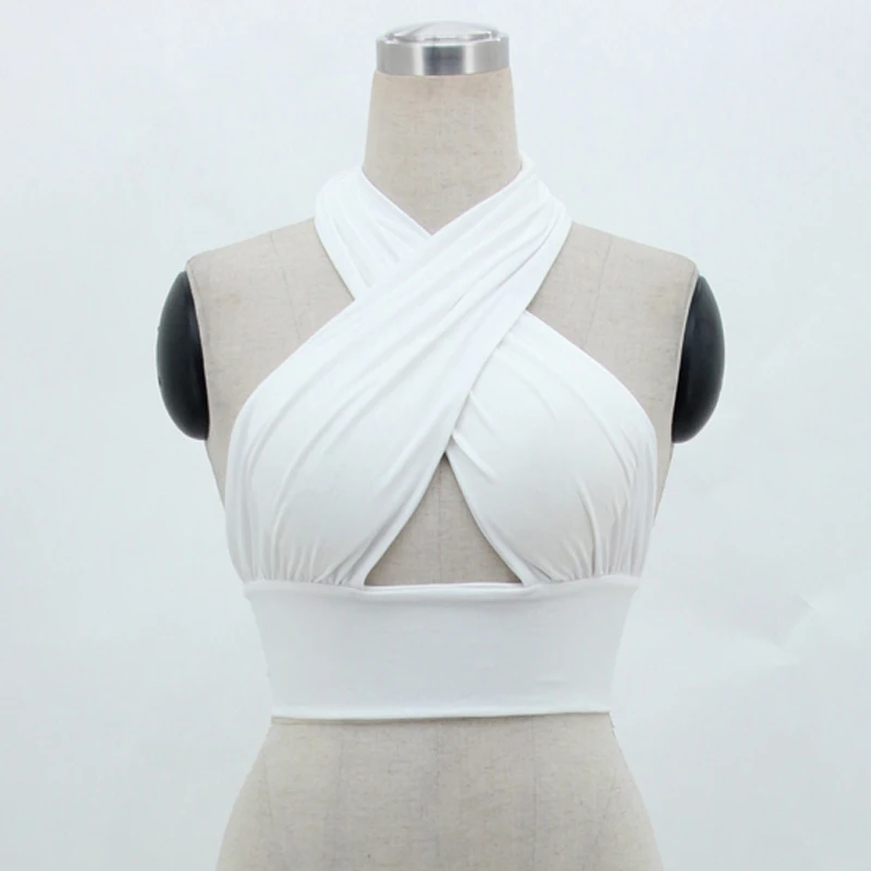 Women Strappy Cross Over Front Cut Out Halter Neck Sleeveless Backless Crop Top Bandage Vest Summer Sexy Tops Woman Clothes S-XL