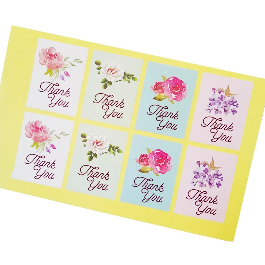

80 Pcs/lot Flower Design Label Sticker Thank You Scrapbooking Seal Sticker For Gifts 4 Color Label Cakes Paper Stickers