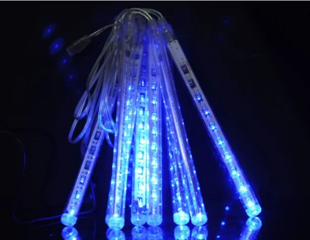 รุ่นใหม่!30 ซม.8 หลอด (18 LED แต่ละหลอด) 144 LEDs String LED ฝนดาวตกหลอดไฟตกแต่งต้นคริสต์มาสโคมไฟ-สีฟ้า