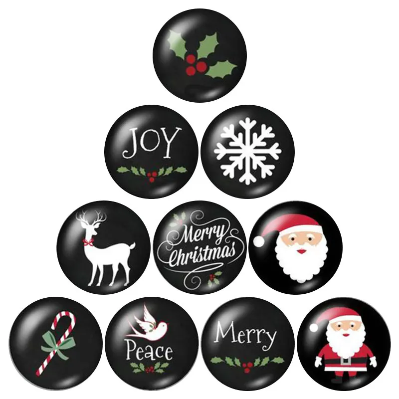 Beauty Christmas Tree Santa Claus 10pcs 12mm/16mm/18mm/25mm Round photo glass cabochon demo flat back Making findings ZB0533