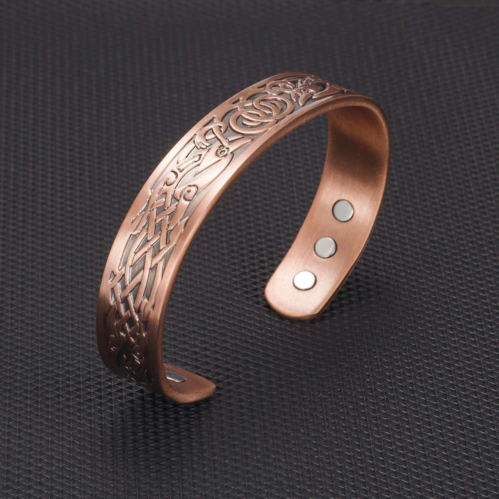 Vinterly Magnetic Copper Bracelet Ring Health Energy Jewelry Sets for Women Men Vintage Adjustable Cuff Ring Bracelets Bangles