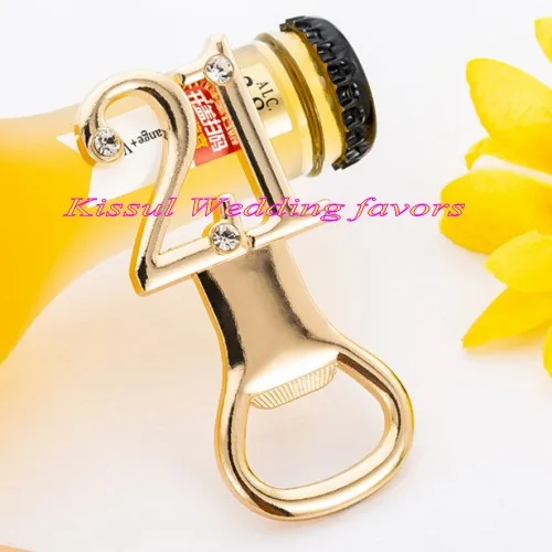 (10 Pcs/lot) No 21 design Gold bottle wine Opener favors for 21 Wedding celebration Party Favors and 21 years old Birthday Gift