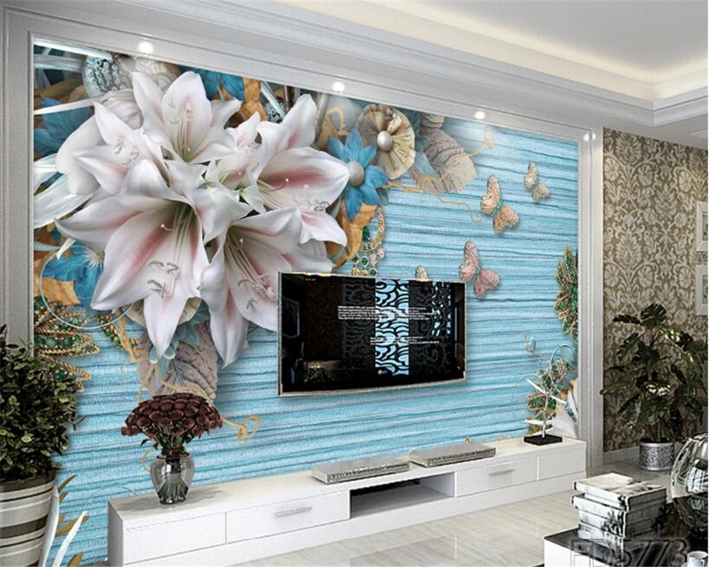 

Beibehang Custom Wallpaper Mediterranean Retro Flower Jewelry TV Wall Background Wall Living Room Bedroom Mural 3d wallpaepr