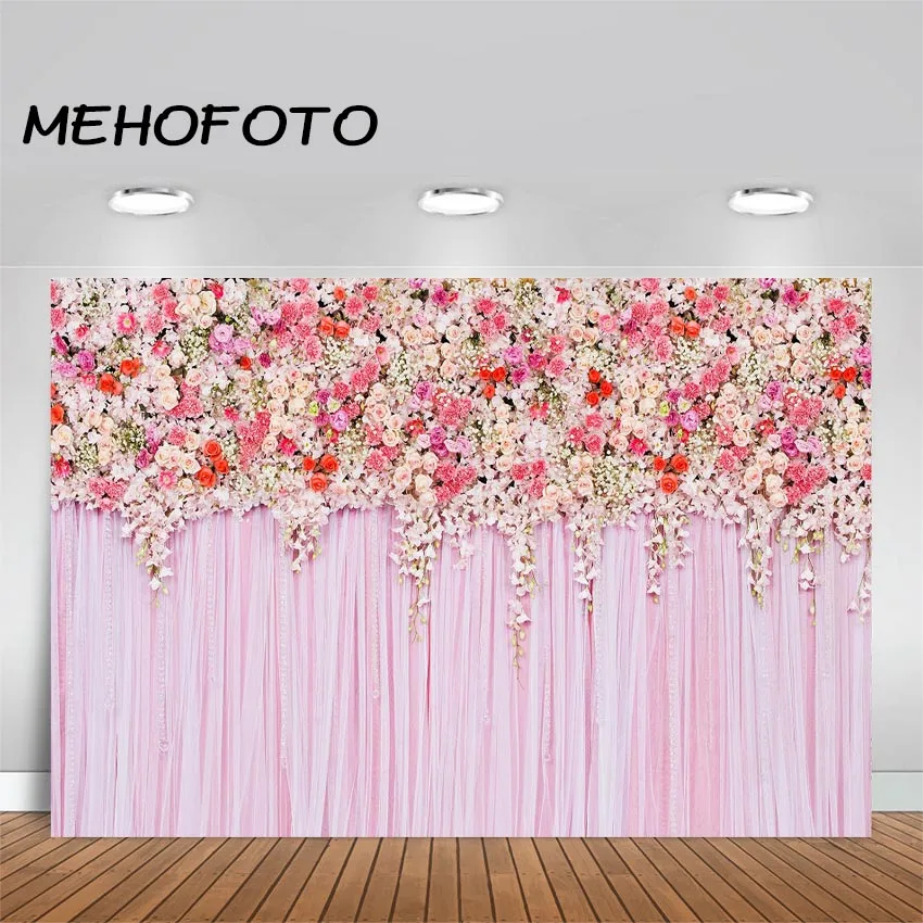 Pink Hanging Flower Printed Photobooth Backdrop Wedding Party Banner Floral Birthday Baby Shower Photography Background