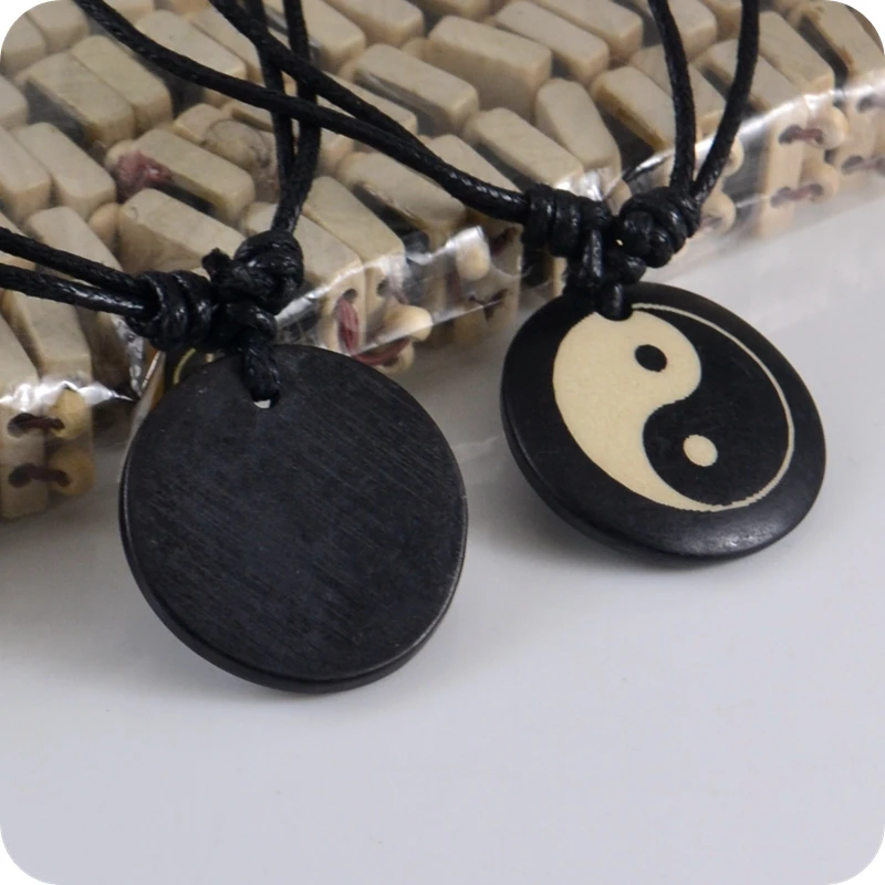 Tai Chi Yin & Yang bone resin Pendant Amulet Necklace Lucky Gift Tribal Fashion Jewelry