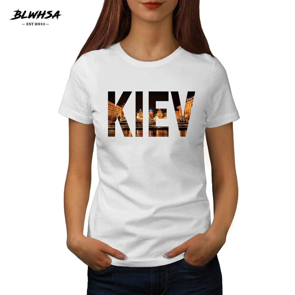 BLWHSA New Kiev Printed T Shirt Women Ukraine City Kiev Short Sleeve Cotton Fashion T-Shirts Funny Female T-Shirt Women Clothes