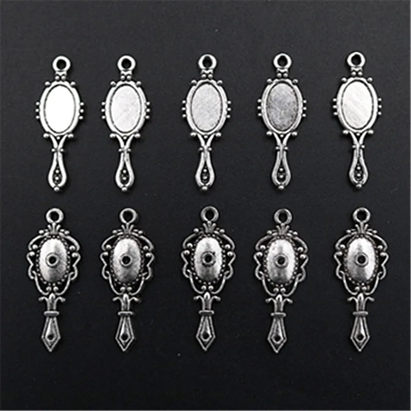 10pcs Silver Color Metal Retro Yin Yang Makeup Mirror Charm Alloy Pendants Bracelet Key Chain DIY Metal Jewelry Handmade A1553