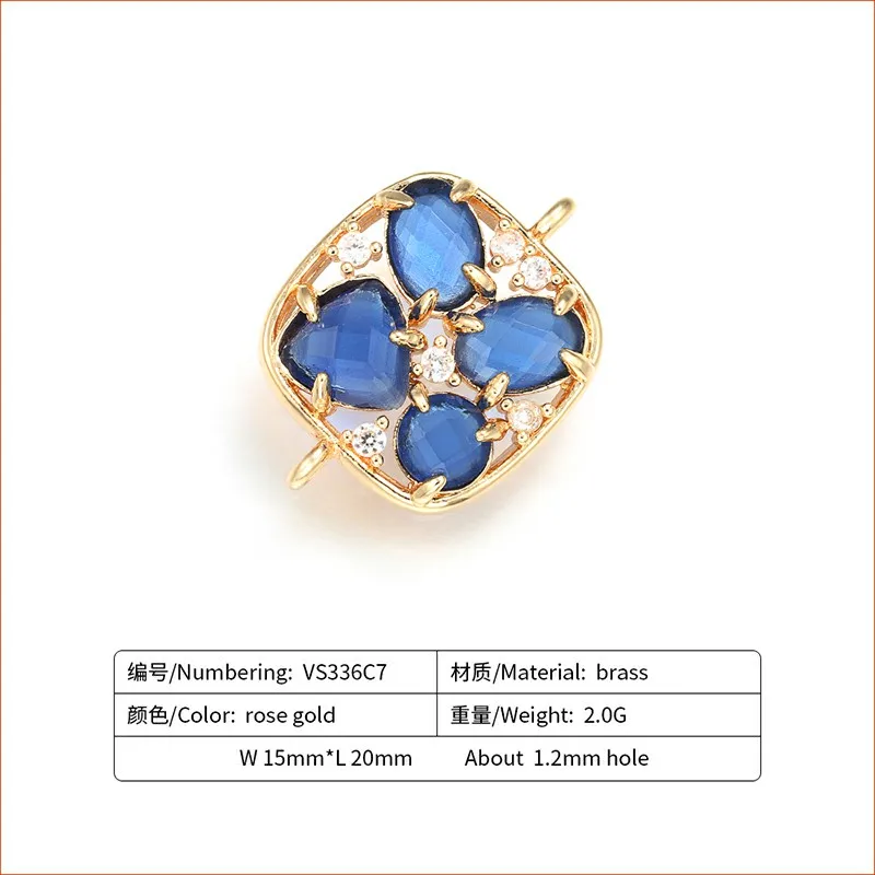 ZHUKOU 15x20mm Brass Cubic Zirconia square Crystal Connectors for Necklace Handmade jewelry making findings model:VS336